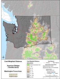 Cost-Weighted Distance Map - American Badger. Click for larger.